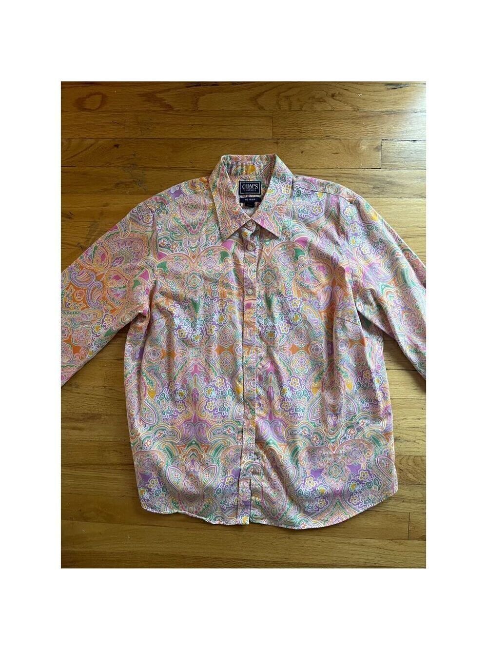Chaps Classic shirt paisley pink orange collar cuffs on sleeves 1X